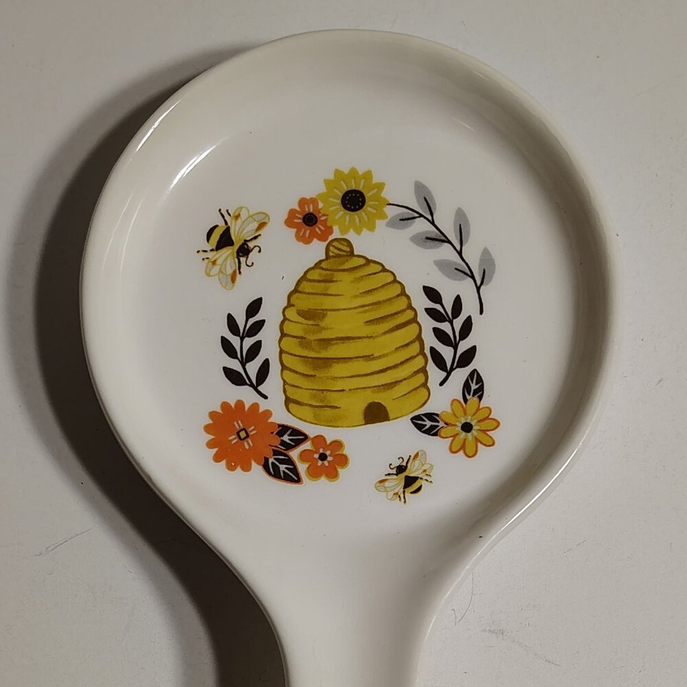 Prima Designs Spoon Rest Honeycomb Bumblebee Ceramic Retro Flowers Floral Decor - Picture 2 of 4